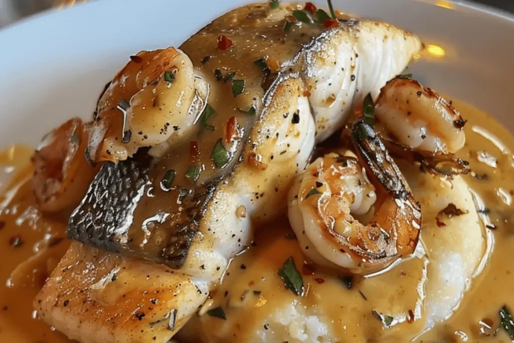 Red Snapper, Shrimp & Grits with a Cajun Cream Sauce Recipe