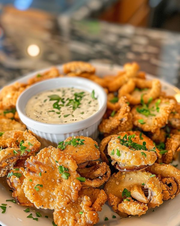 Fried Sliced Mushrooms with Ranch