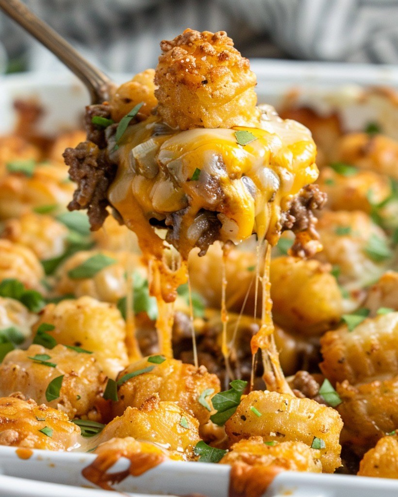 Crispy Tater Tot Cheeseburger Casserole