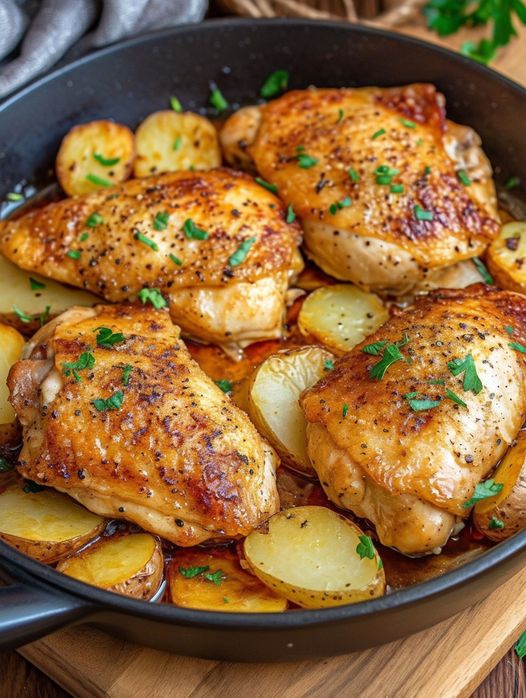 Skillet Garlic Parmesan Chicken with Crispy Potatoes