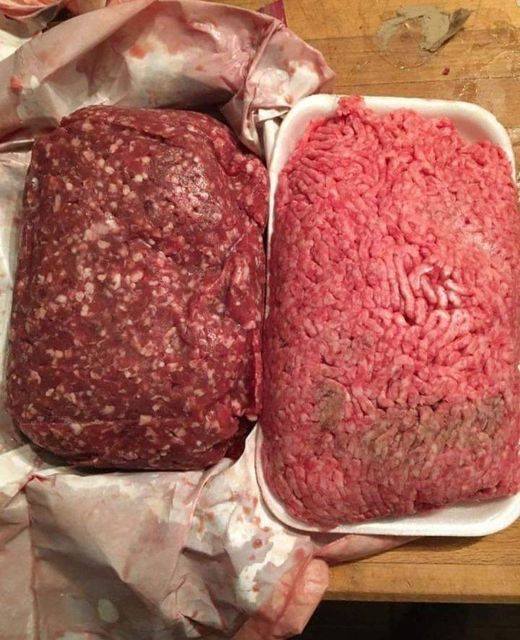 Know what you’re buying. This picture has store beef(right),