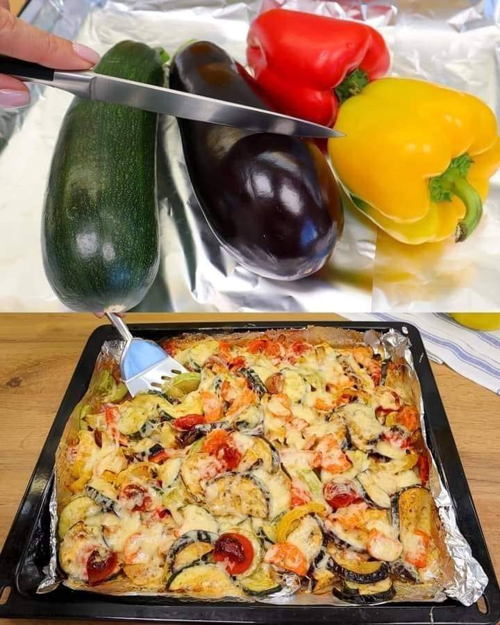 Baked Vegetables with Garlic Yogurt Sauce and Cheese