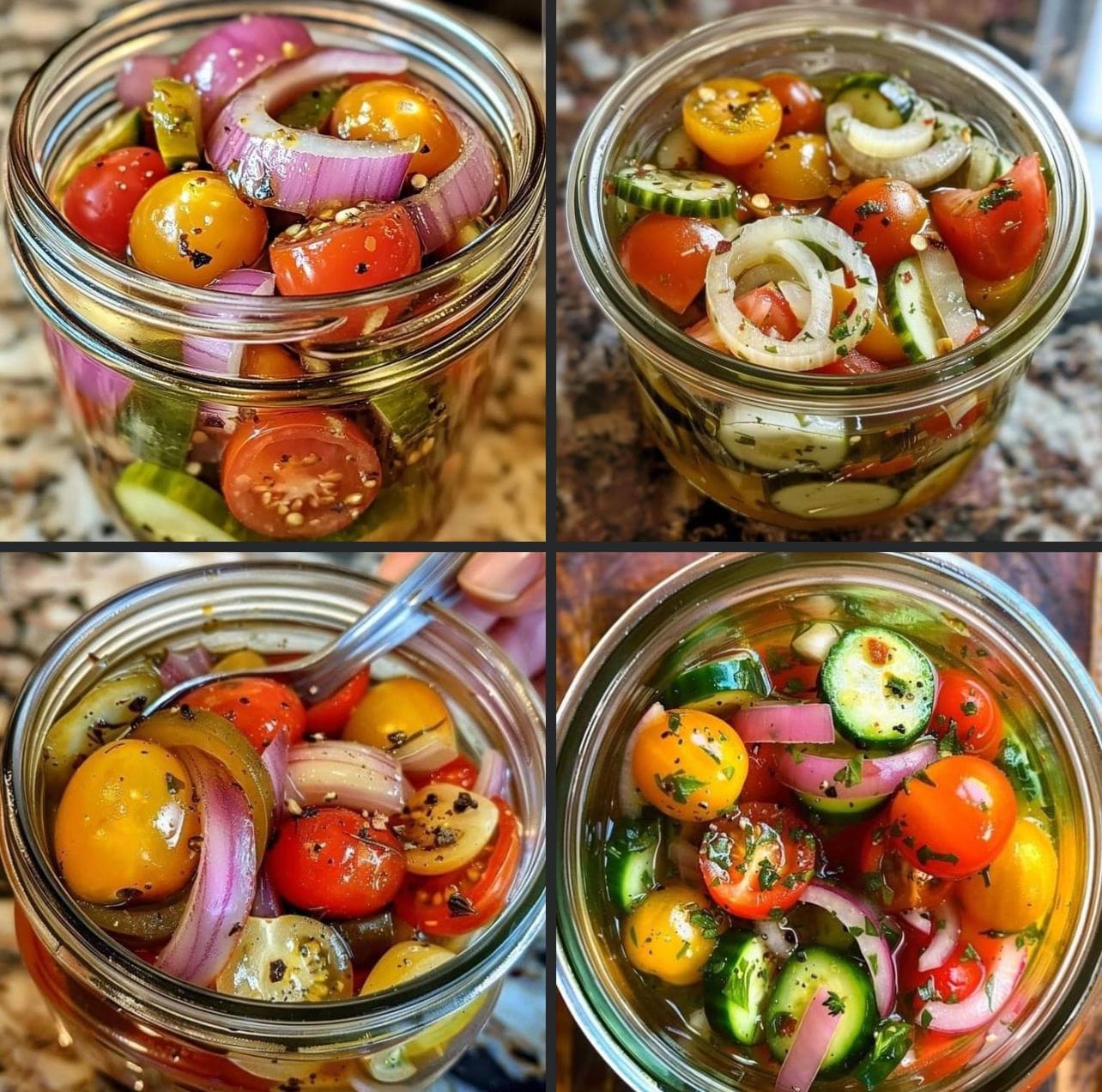 Pickled Cherry Tomatoes, Red Onions, and Cucumbers