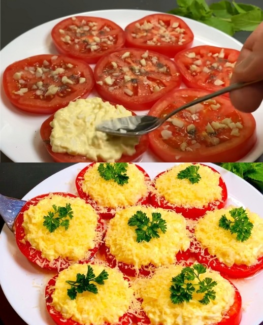 Tomates farcies au parmesan cuites au four avec œufs et ail