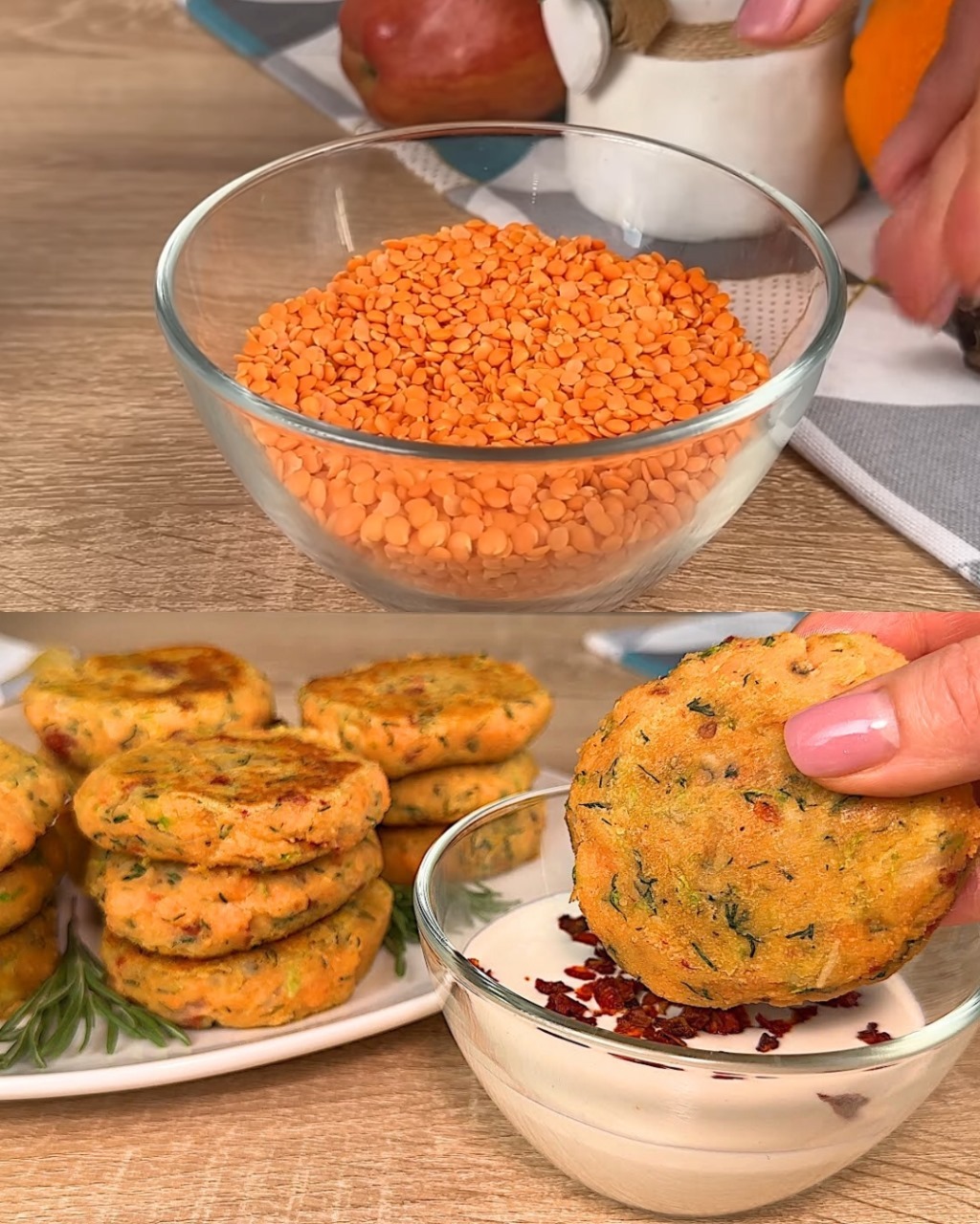 Cutlets made of lentils and zucchini for vegans.