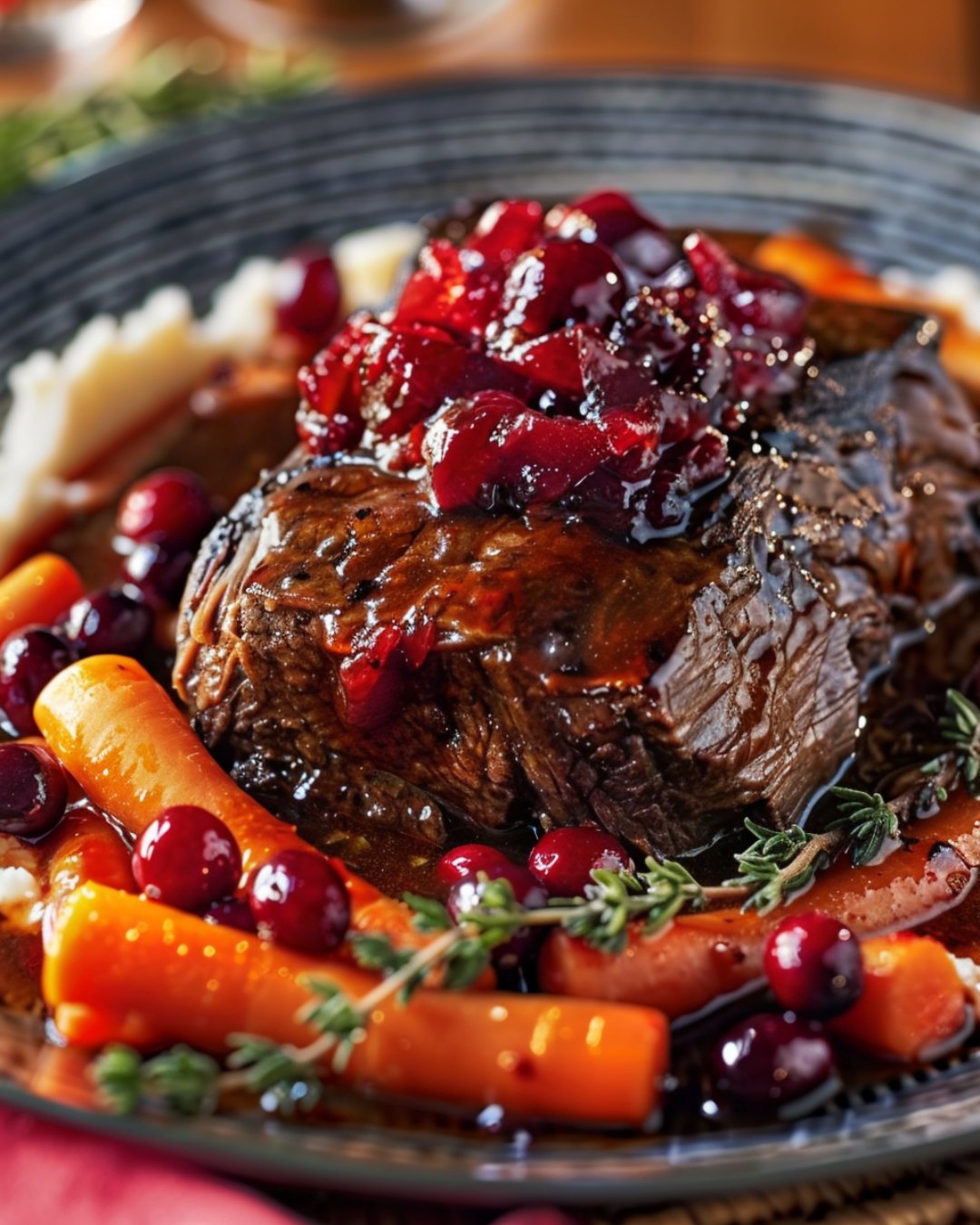 Slow-Braised Beef Roast with Cranberry Balsamic Glaze