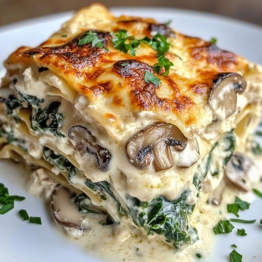 Creamy Spinach & Mushroom Lasagna