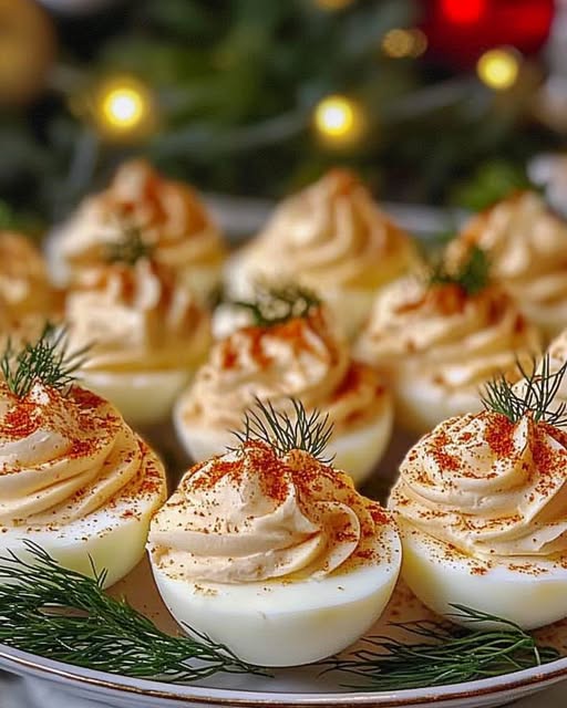 Eggs filled with salmon mousse for Christmas