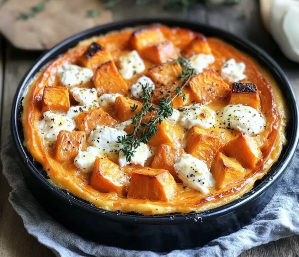 Sweet potato clafoutis and goat cheese ates